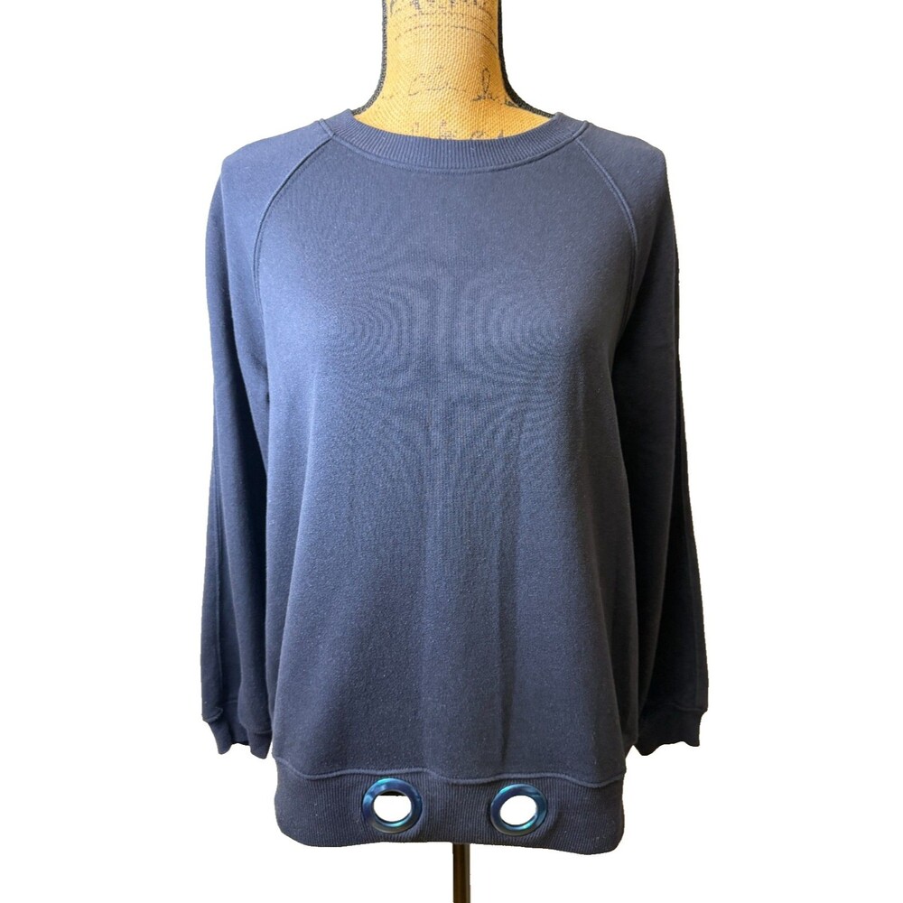 After Market Navy Blue Iridescent Grommet Hem Raglan Pullover Sweatshirt Sz S